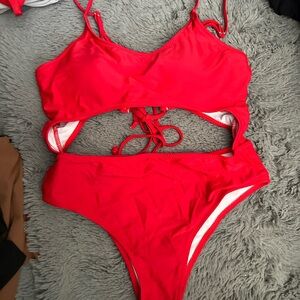 Vibrant Red One Piece Swimsuit